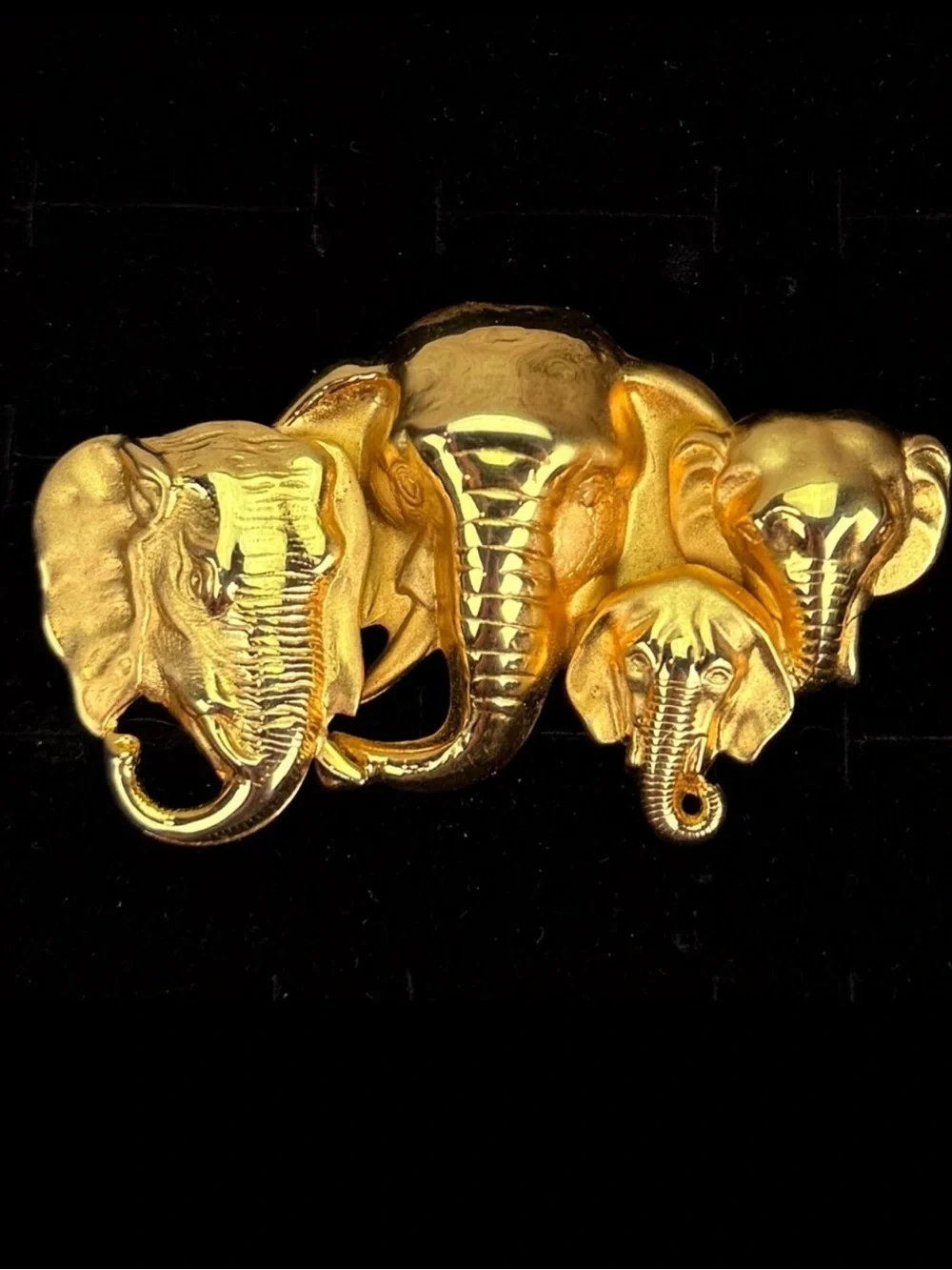Vintage Goldtone Elephant Family Brooch Pin